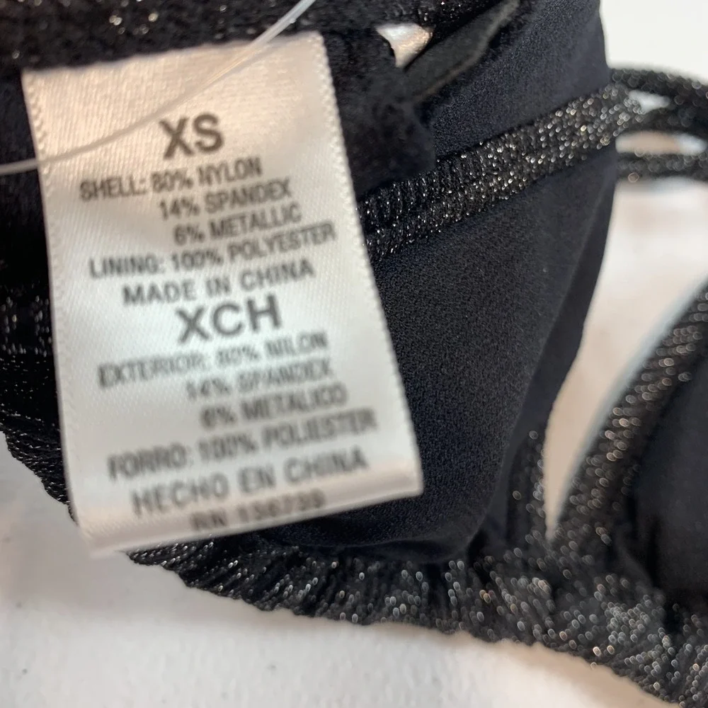 Salt & Cove Junior's Swim Bikini Top XS Black Lurex Metallic Triangle String